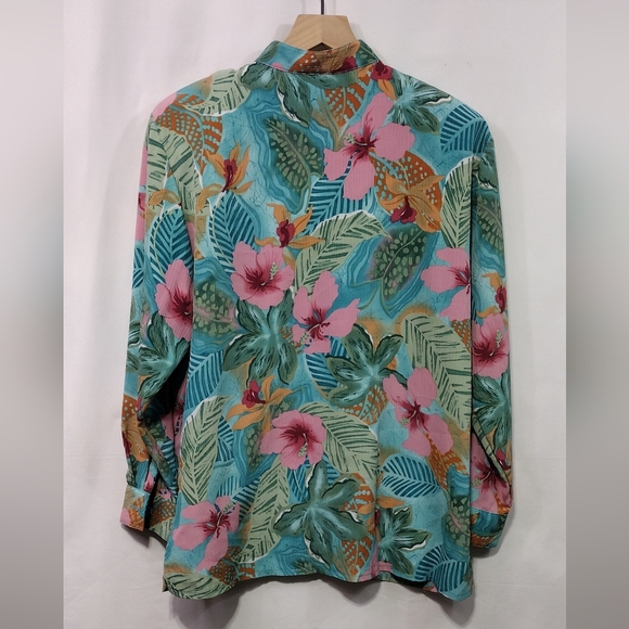 Sea Suns Made in U.S.A. Floral Button Shirt Womens XL Green Pink Tropical Retro - Picture 5 of 7